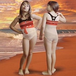 Mt. Logan Moana Print Stretchy Low Back Girls Dance Leotard